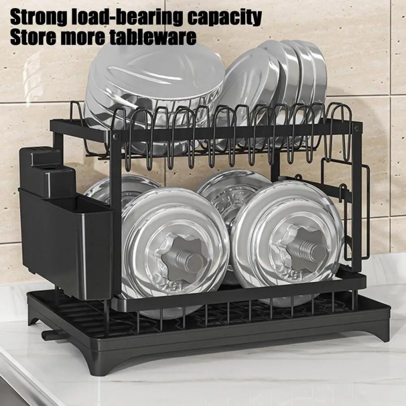 Kitchen Multifunction Carbon Steel Storage Rack Dish Water Cup Chopsticks Cutlery Cutting Board Drying Organizer Tableware