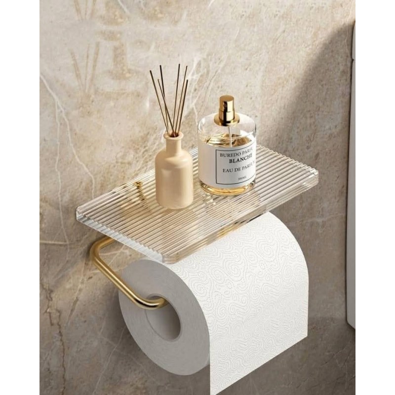 Luxury Gold Toilet Paper Holder with Shelf No Punching Acrylic Roll Paper Holder Tissue Hanger Bathroom Accessories Bathroom