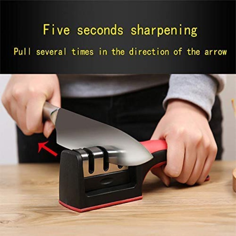 AGM Manual Knife Sharpener 3 Stage Sharpening Tool Ceramic Knife and Steel Knives । Color Black & Red । Pack of 01