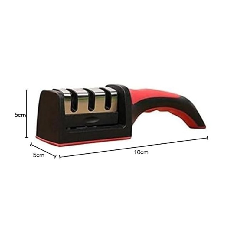 AGM Manual Knife Sharpener 3 Stage Sharpening Tool Ceramic Knife and Steel Knives । Color Black & Red । Pack of 01