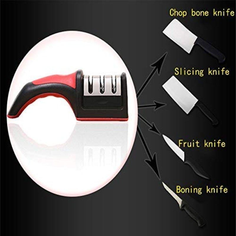 AGM Manual Knife Sharpener 3 Stage Sharpening Tool Ceramic Knife and Steel Knives । Color Black & Red । Pack of 01