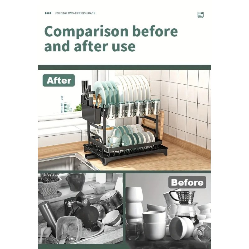 Kitchen Multifunction Carbon Steel Storage Rack Dish Water Cup Chopsticks Cutlery Cutting Board Drying Organizer Tableware