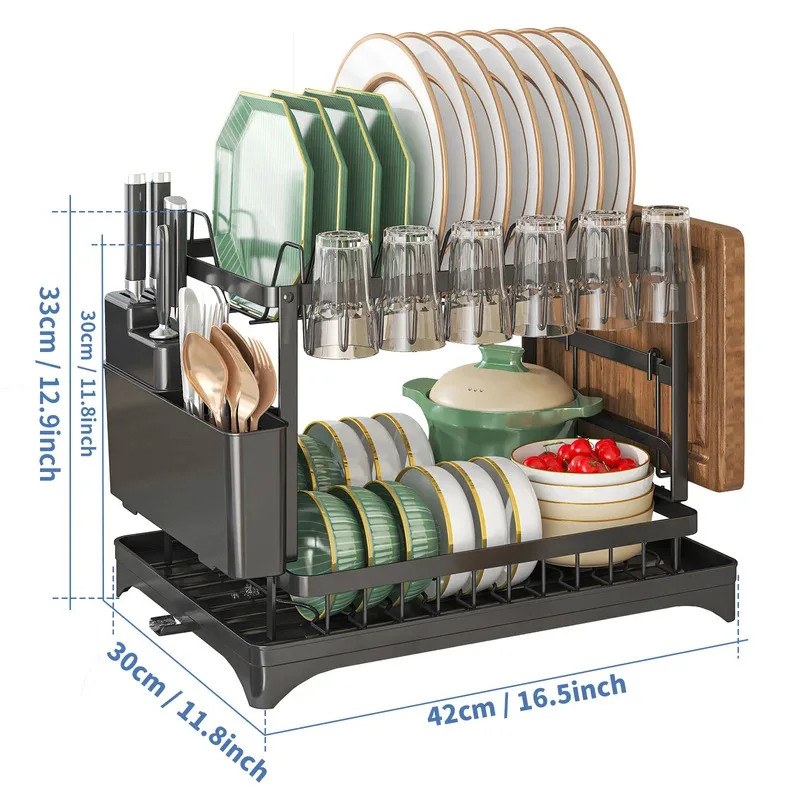 Kitchen Multifunction Carbon Steel Storage Rack Dish Water Cup Chopsticks Cutlery Cutting Board Drying Organizer Tableware