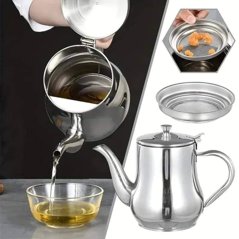 Stainless Steel Oil Strainer Pot Container Jug Storage Can With Filter Cooking Oil Pot For Kitchen Household Tools