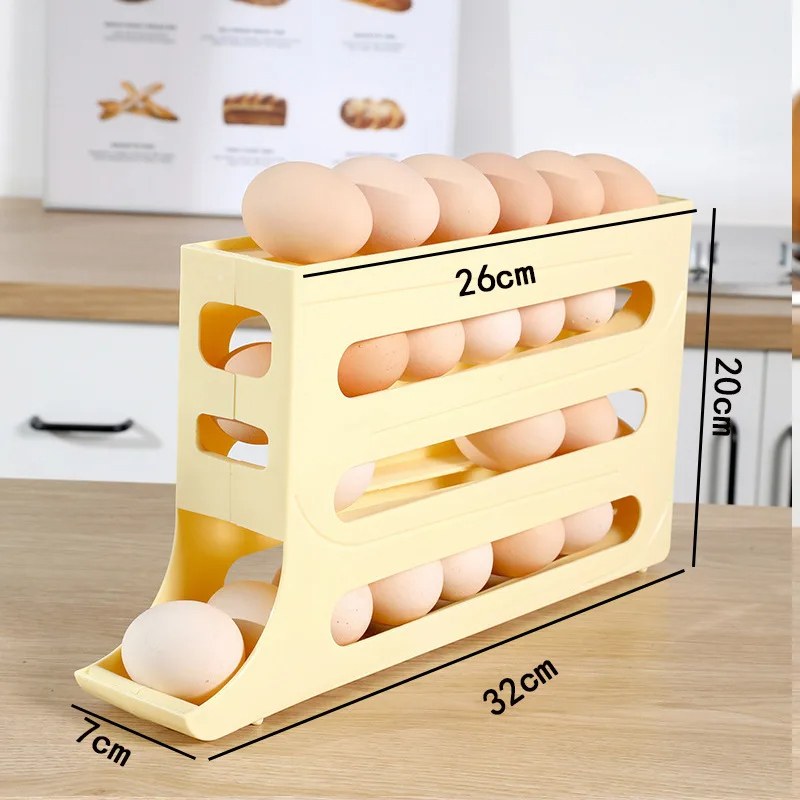Large Capacity Auto Rolling Egg Storage Rack – Fridge Egg Dispenser Organizer-000162