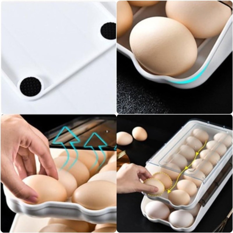 2PCS Smart Egg Storage Box – Sliding Egg Organizer for Fridge & Kitchen-000163
