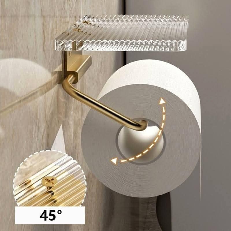 Luxury Gold Toilet Paper Holder with Shelf No Punching Acrylic Roll Paper Holder Tissue Hanger Bathroom Accessories Bathroom